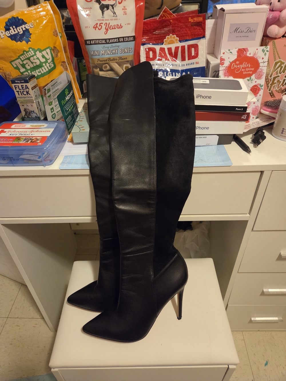 Aldo Black Mixed-Material Over-the-Knee Pointed-Stiletto Boots
